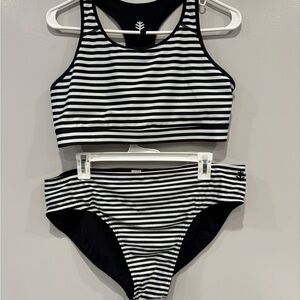 Coolibar Black and White Striped Swimwear 2 Pieces